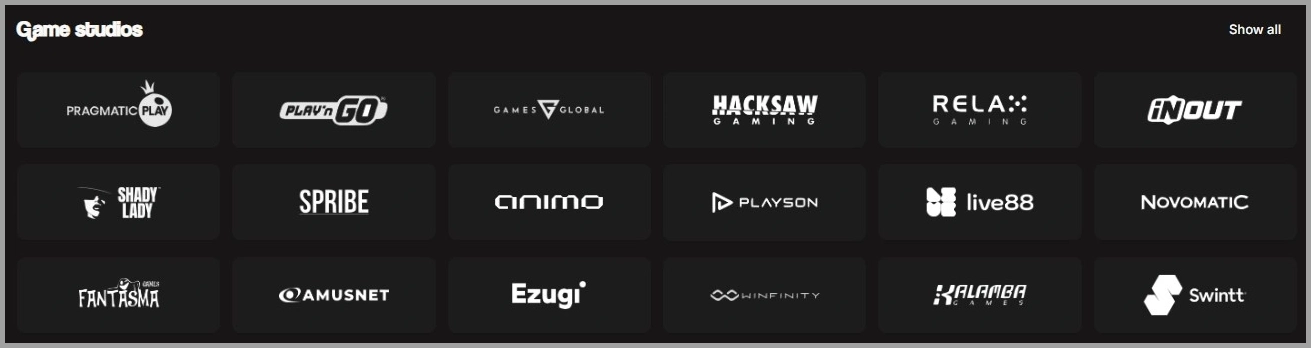 Overview of all slot providers at BetNinja